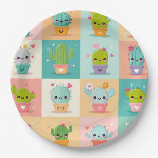 Niedlich Cactus Kawaii Baby Shower Pappteller