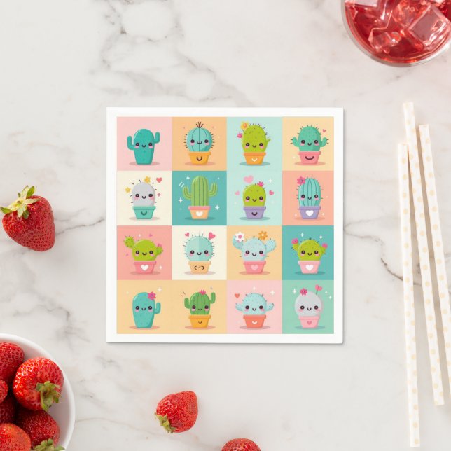 Niedlich Cactus Kawaii Baby Shower Serviette (Beispiel)
