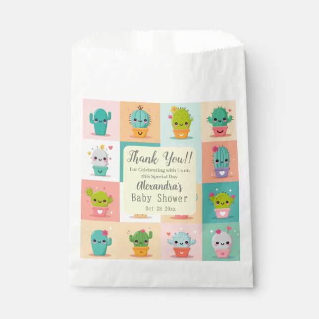 Niedlich Cactus Kawaii Kinderdusche Vielen Dank Geschenktütchen (Vorderseite)