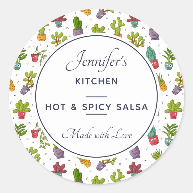 Niedlich Cactus Nature Succulents Pattern Küche Runder Aufkleber (Vorderseite)