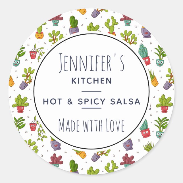 Niedlich Cactus Nature Succulents Pattern Küche Runder Aufkleber (Vorderseite)