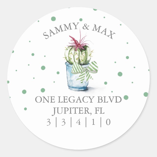 Niedlich Cactus Rücksendeadresse Umschlag Aufklebe Runder Aufkleber (Vorderseite)