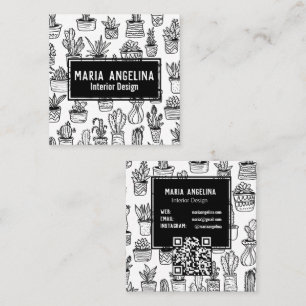 Niedlich Cactus succulents Boho Doodle QR Code CUS Quadratische Visitenkarte