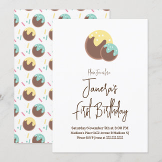Niedlich Cake Pop Balls Erster Geburtstag Einladun Einladung