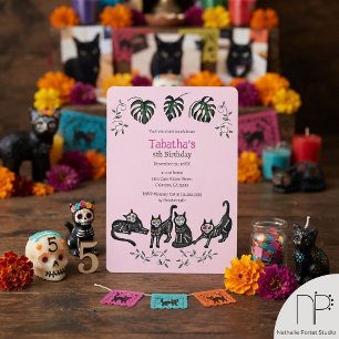 Niedlich Calavera Katzen Kindergeburtstag Einladun Einladung