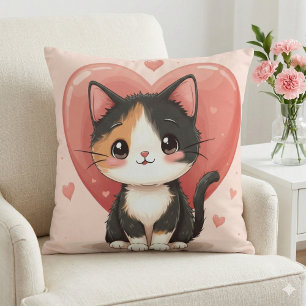 Niedlich Calico Cat Heart Kawaii Valentine Art Kissen