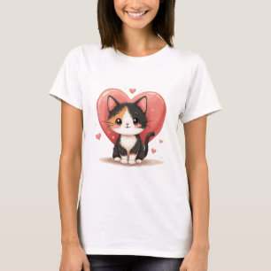Niedlich Calico Cat Heart Kawaii Valentine Art T-Shirt