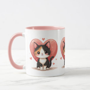 Niedlich Calico Cat Heart Kawaii Valentine Art Tasse
