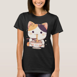 Niedlich Calico Cat Slurping Ramen T-Shirt