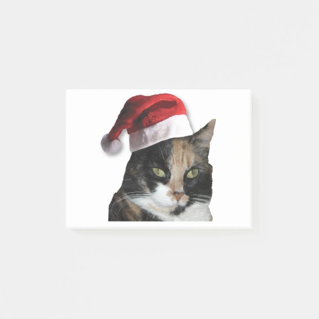 Niedlich Calico Cat Wear Weihnachtsmannmütze Post-it Klebezettel (Vorderseite)