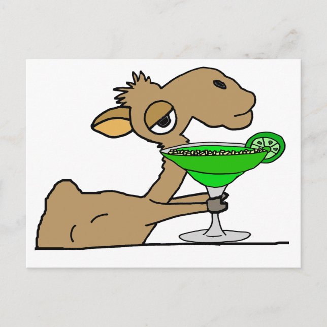 Niedlich Camel Drinks Margarita Cartoon Postkarte (Vorderseite)