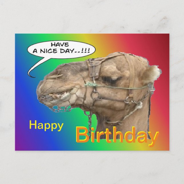 Niedlich Camel Rainbow Happy Birthday Postcard Postkarte (Vorderseite)