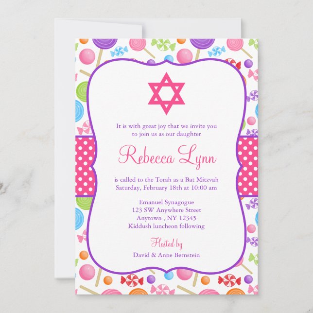 Niedlich Candy Bat Mitzvah Einladung (Vorderseite)
