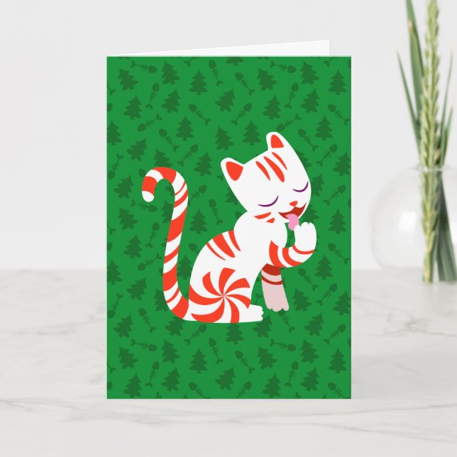 Niedlich Candy Cane Cat Feiertagskarte (Vorderseite)
