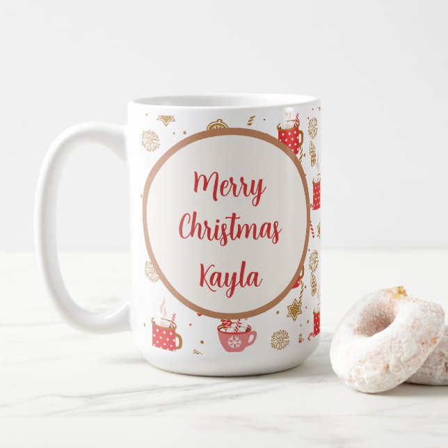 Niedlich Candy Cane Hot Cocoa Muster Frohe Weihnac Kaffeetasse (Mit Donut)