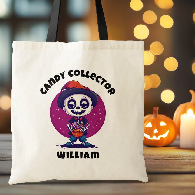 Niedlich Candy Collector Skeleton Boys Halloween Tragetasche (Cute Candy Collector Skeleton Boys Halloween Tote Bag)