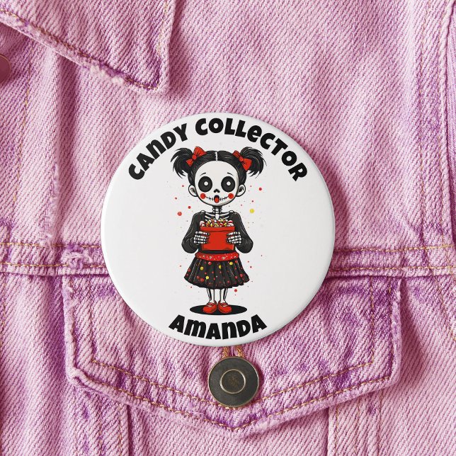 Niedlich Candy Collector Skeleton Girls Halloween Button (Cute Candy Colloector Skeleton Girls Halloween Button)
