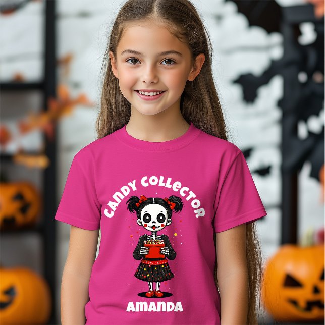 Niedlich Candy Collector Skeleton Girls Halloween T-Shirt (Cute Candy Colloector Skeleton Girls Halloween T-Shirt)