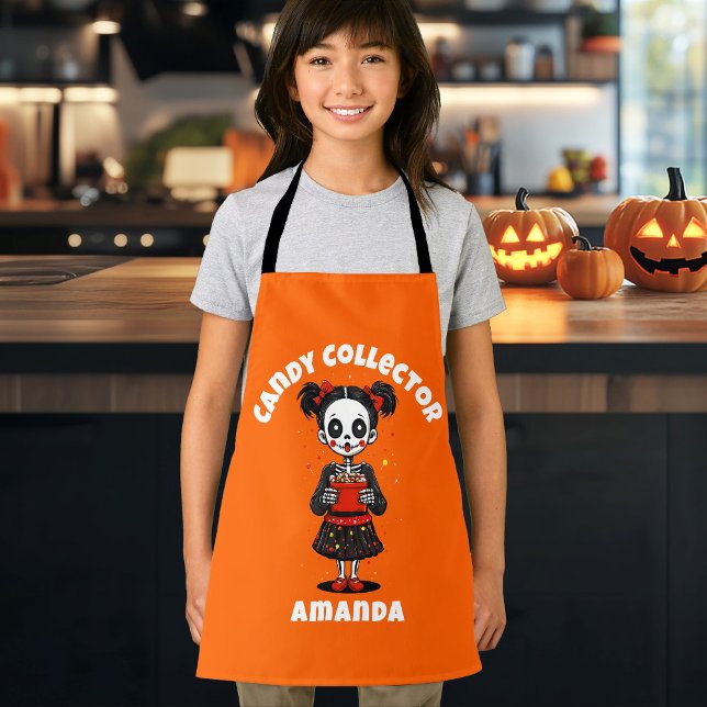 Niedlich Candy Collector Skeleton Kids Halloween Schürze (Cute Candy Collector Skeleton Girls Halloween Apron)