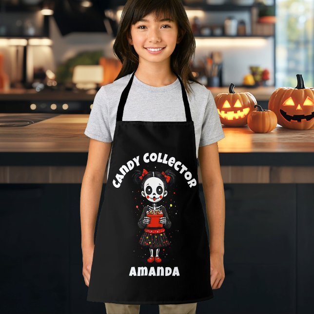 Niedlich Candy Collector Skeleton Kids Halloween Schürze (Cute Candy Collector Skeleton Girls Halloween Apron)