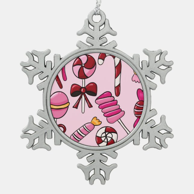 Niedlich Candy Schneeflocken Zinn-Ornament (Vorderseite)