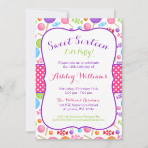 Niedlich Candy Sweet 16 Geburtstagsparty Einladung