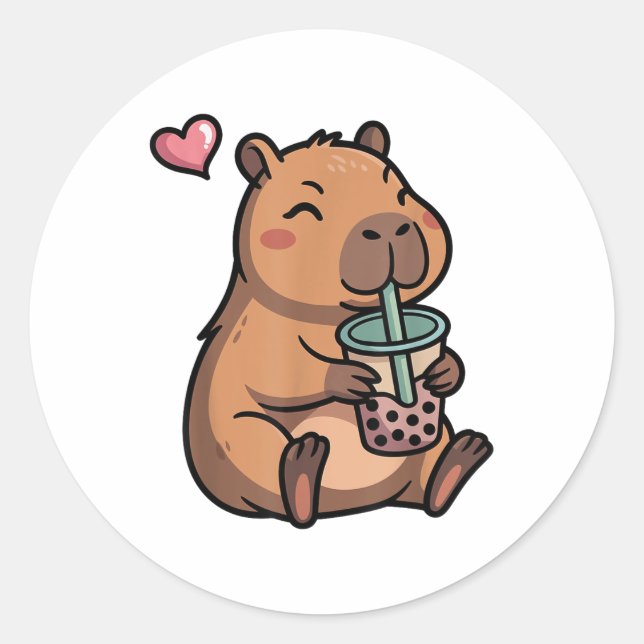 Niedlich Capybara Boba Bubble Tea Kawaii Capybara  Runder Aufkleber (Vorderseite)