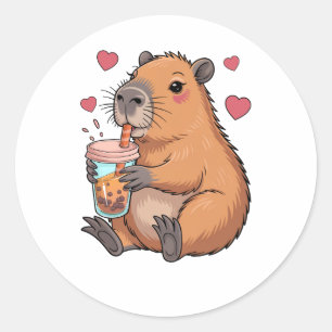 Niedlich Capybara Boba Tea Blase Runder Aufkleber