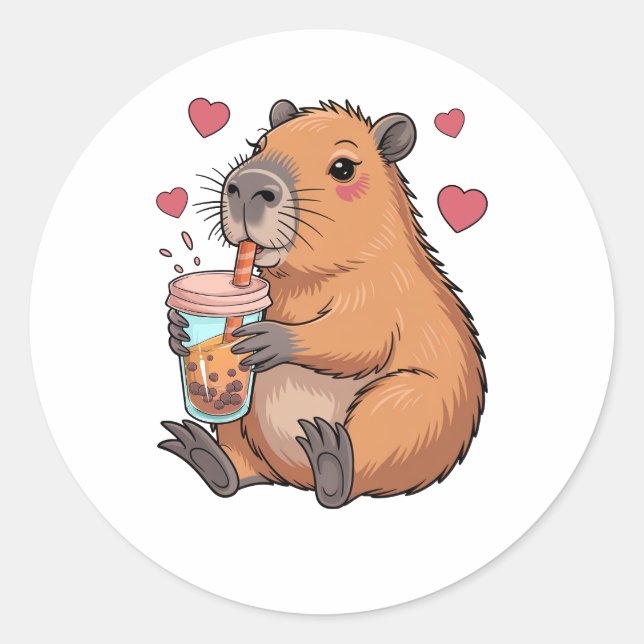 Niedlich Capybara Boba Tea Blase Runder Aufkleber (Vorderseite)