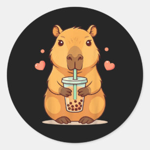 Niedlich Capybara Boba Tea Blubble Rodent Women Te Runder Aufkleber