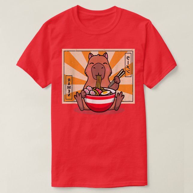 Niedlich Capybara Eating Ramen Funny Animal Anime  T-Shirt (Design vorne)