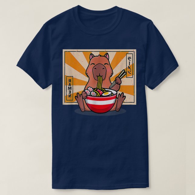 Niedlich Capybara Eating Ramen Funny Anime Manga T-Shirt (Design vorne)