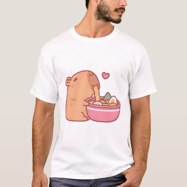 Niedlich Capybara Eating Ramen T-Shirt (Vorderseite)