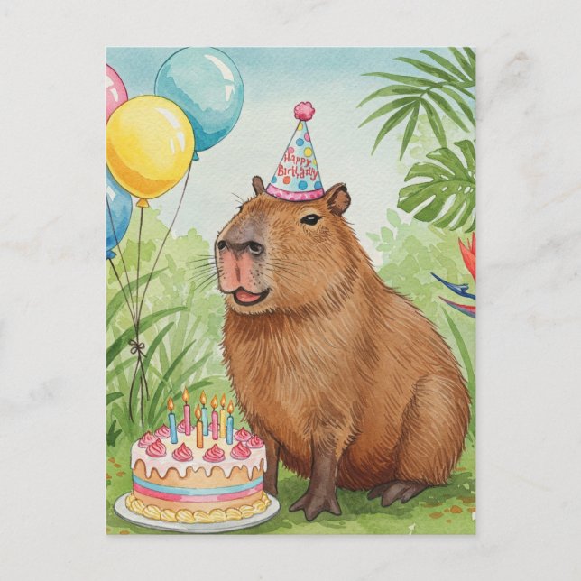 Niedlich Capybara Happy Birthday Postcard Postkarte (Vorderseite)
