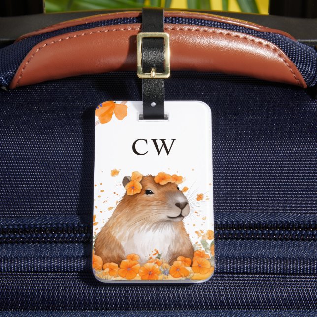 Niedlich Capybara Lover Personalisiert Monogramm Gepäckanhänger (Vorderseite Insitu 2)