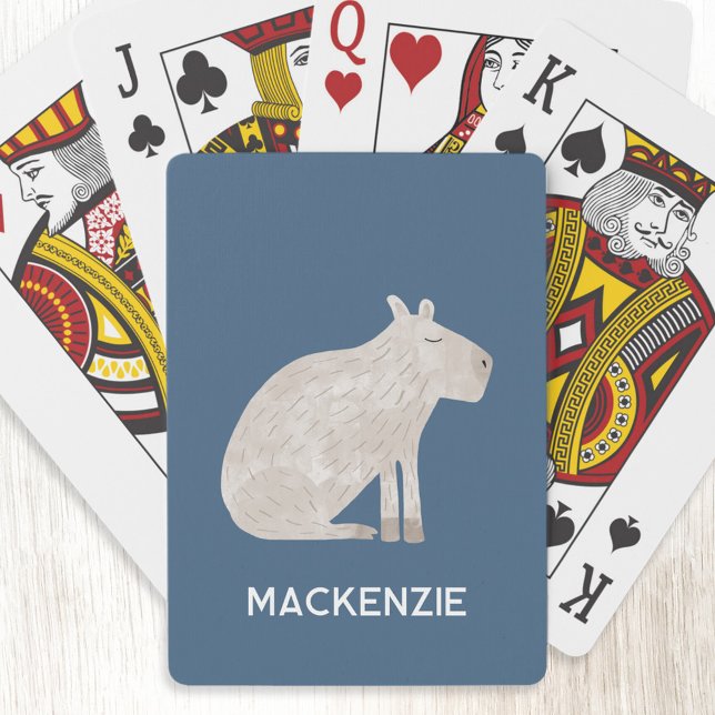 Niedlich Capybara Personalisiert Spielkarten (Fun Capybara personalized custom name playing cards for animal lovers)