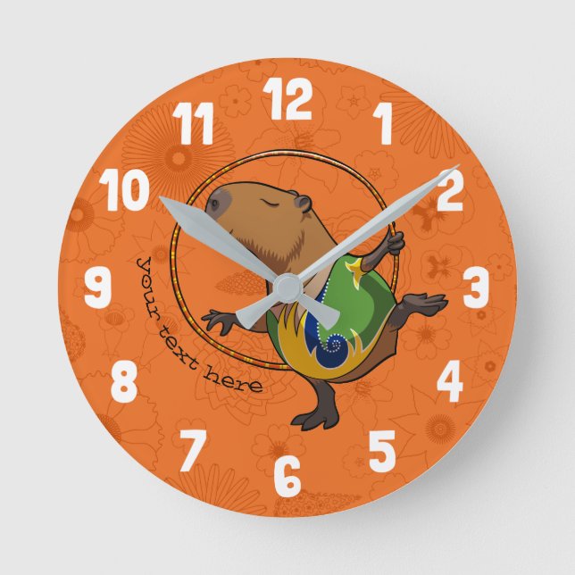 Niedlich Capybara Rhythmus Gymnastik Hoop Cartoon Runde Wanduhr (Vorderseite)