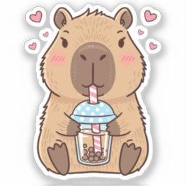 Niedlich Capybara Sipping Boba Tee Aufkleber