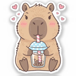Niedlich Capybara Sipping Boba Tee Aufkleber