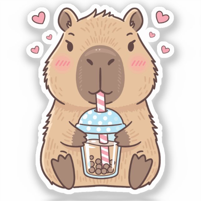 Niedlich Capybara Sipping Boba Tee Aufkleber (Vorderseite)