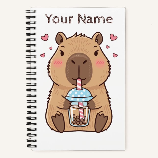 Niedlich Capybara Sipping Boba Tee Notizbuch (Vorderseite)