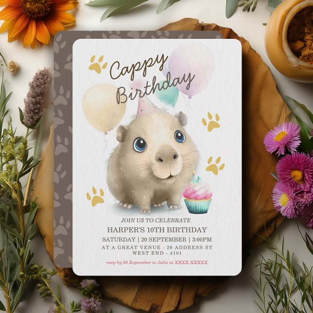 Niedlich Capybara zum Geburtstag Einladung (Say “Cappy Birthday!” with the cutest party invite ever! )