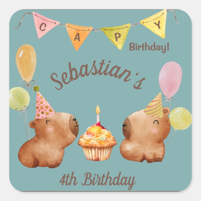 Niedlich Capy's Party Palooza Quadratischer Aufkleber (Vorderseite)