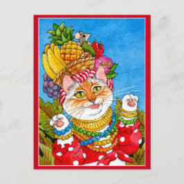 Niedlich Carmen Miranda Cat Fantasy Postcard Postkarte