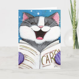 Niedlich Carol Singing Cat Weihnachtskarte Feiertagskarte