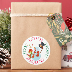 Niedlich Caroling Snowman Hope Christmas Runder Aufkleber