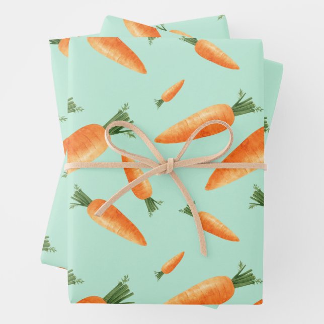 Niedlich Carrot Liebe Muster Pastell Green Geschenkpapier Set (Beispiel)