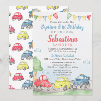 Niedlich Cars Taufe 1. Geburtstag Einladung