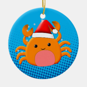 Niedlich Cartoon Baby Crab Santas Hat Keramik Ornament