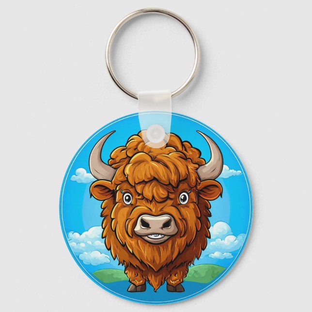 Niedlich Cartoon Bison Schlüsselanhänger (Vorderseite)